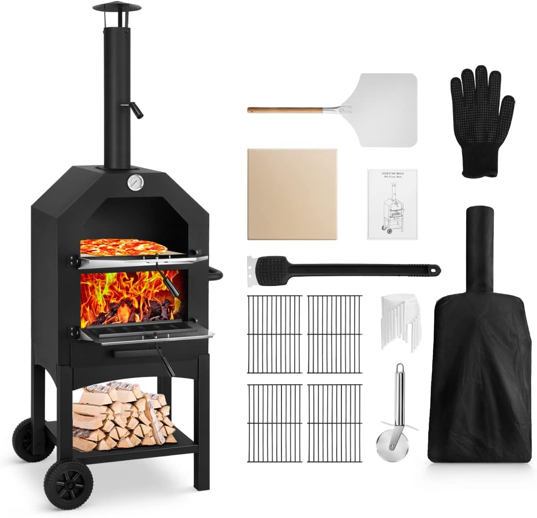 EDOSTORY Outdoor Pizza Oven: Wood Fired Patio Maker for Backyard