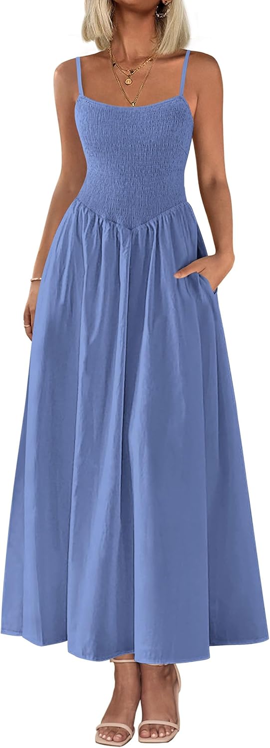 PRETTYGARDEN Women's Smocked Maxi Dress for Summer Fun