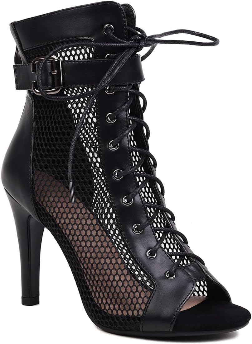 UTIKLIOU Women's Mesh Sandals Peep Toe High Top Summer Boots