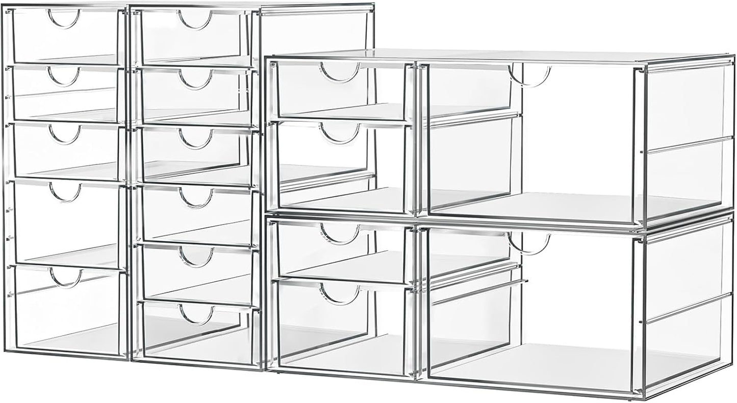 Clear 17-Drawer Desk Organizer Set - Dustproof & Chic!