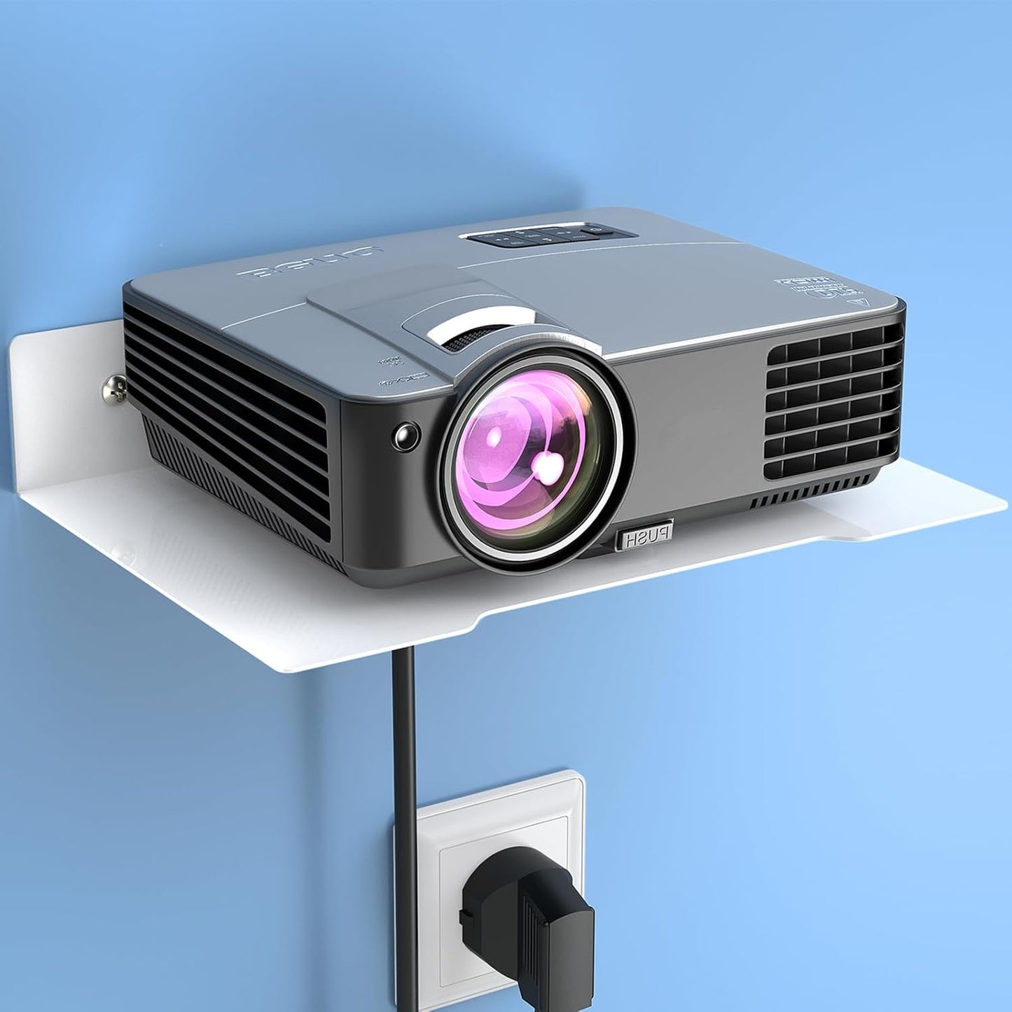 Space-Saving Projector Shelf with Cable Ties - White