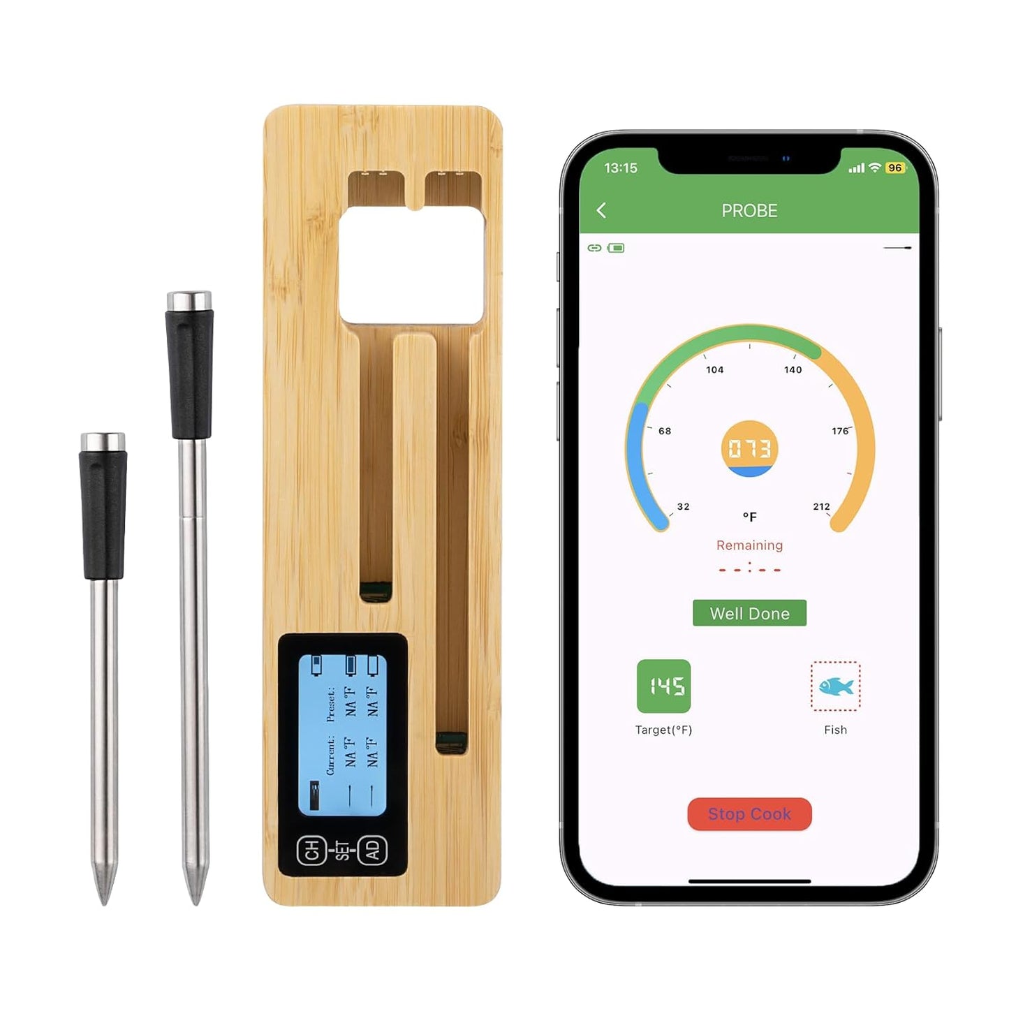 Wireless Meat Thermometer: Smart Alerts & 2 Probes