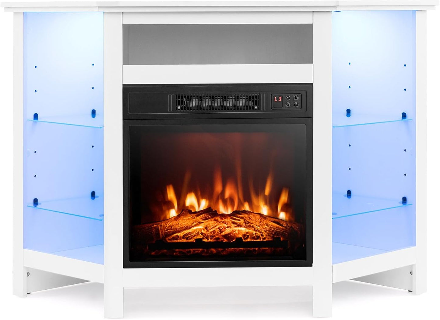Tangkula Corner TV Stand with LED Fireplace