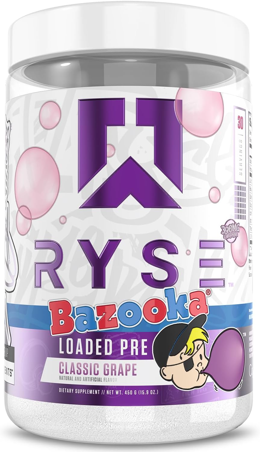 RYSE Loaded Pre Workout Powder - Bazooka Grape for Energy