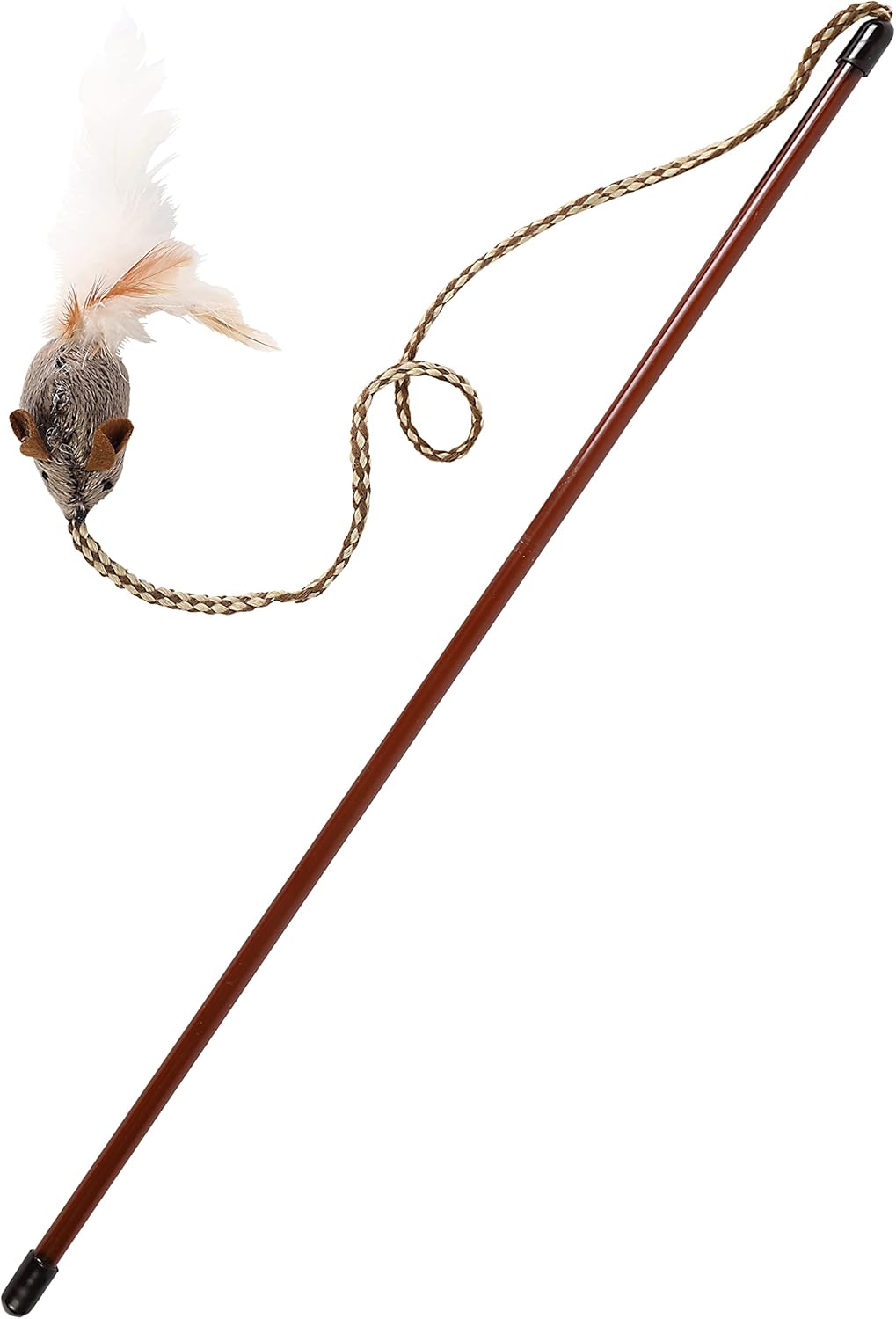 OurPets Play-N-Squeak Teathered & Feathered Play Wand - Perfect for All Cats!