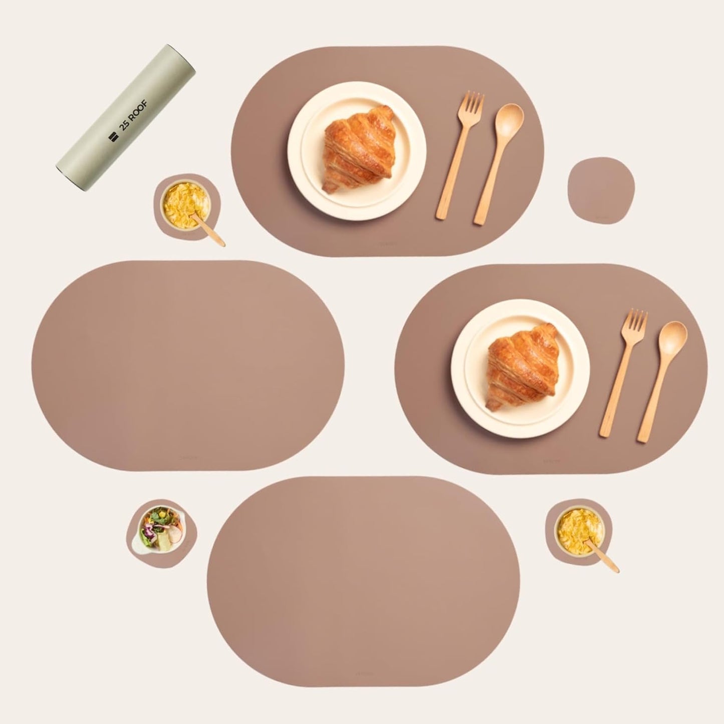 Clay Pink Oval Silicone Placemats Set of 4 for Modern Dining