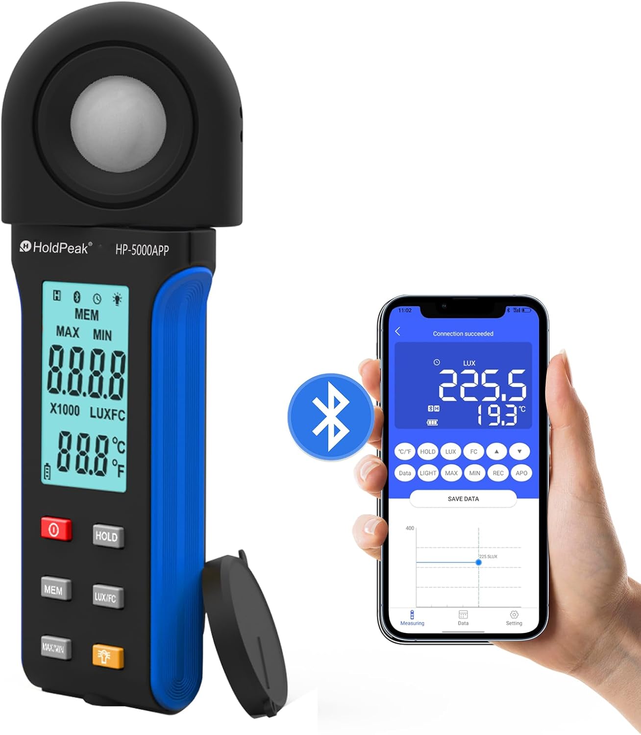 HoldPeak Illuminance Light Meter with Bluetooth for Accurate Readings
