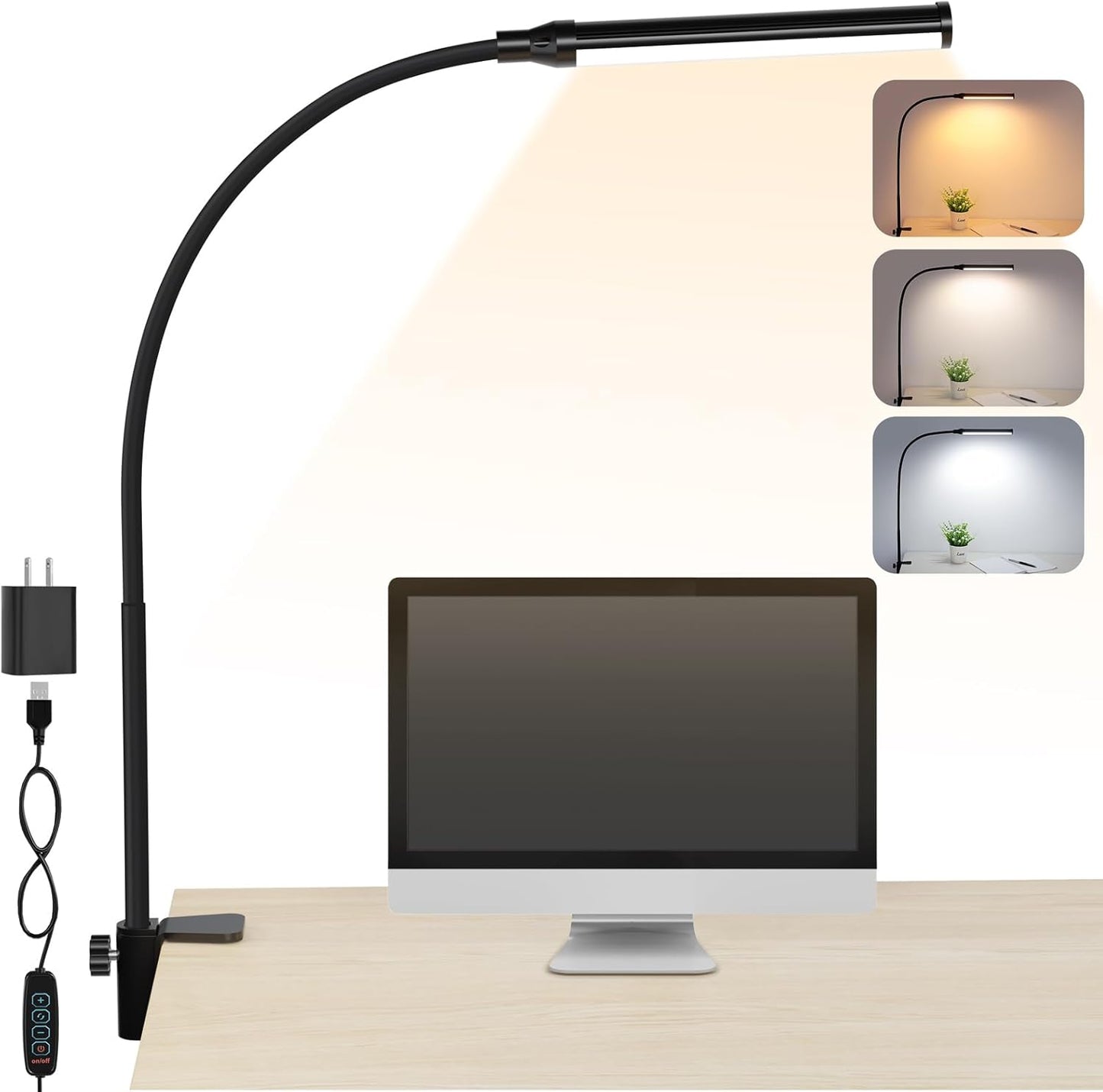 ShineTech LED Desk Lamp: Eye-Caring Clip Light