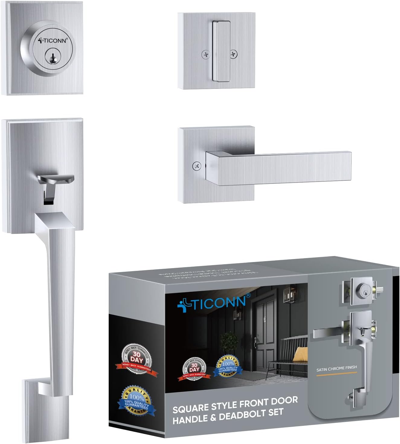 TICONN Front Door Handle Set with Deadbolt for Secure Entry