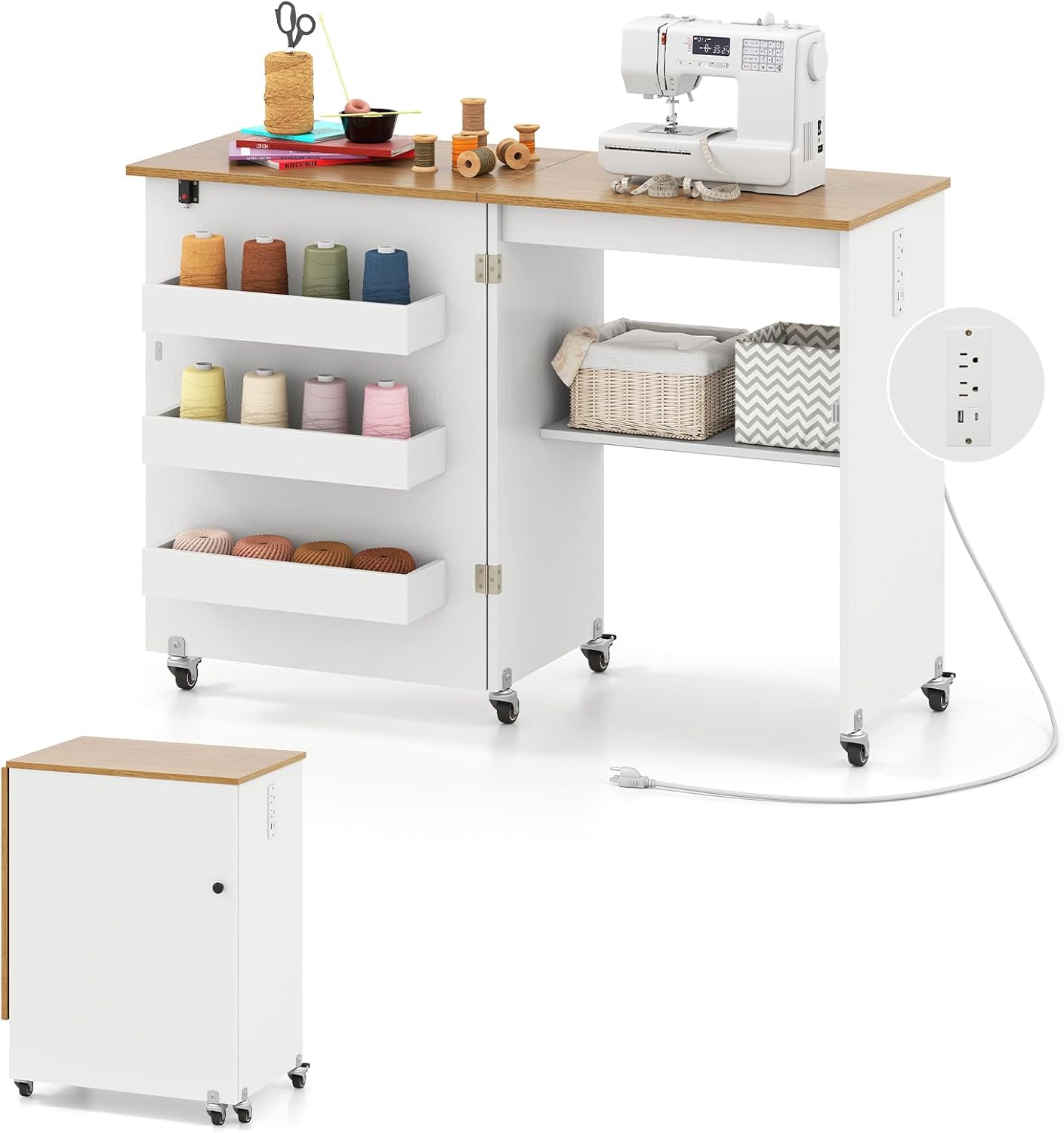 Giantex Folding Sewing Table with Charging Station for Crafting