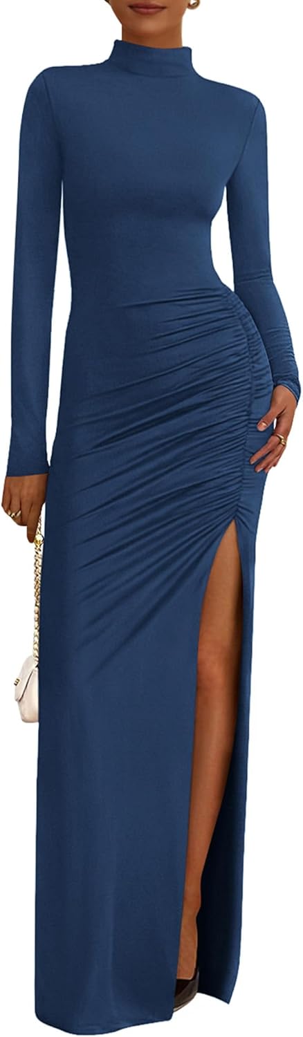 BTFBM Formal Dresses for Women Long Sleeve Mock Neck Maxi