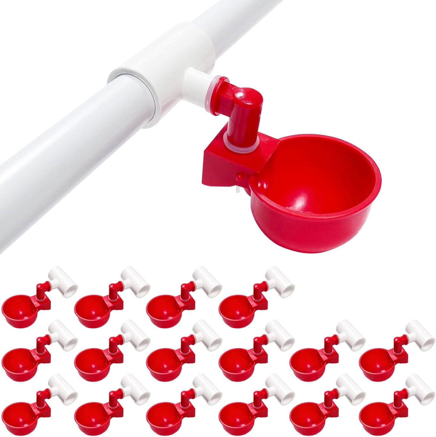 Automatic Chicken Water Cups for PVC with Tee - 16 Pack