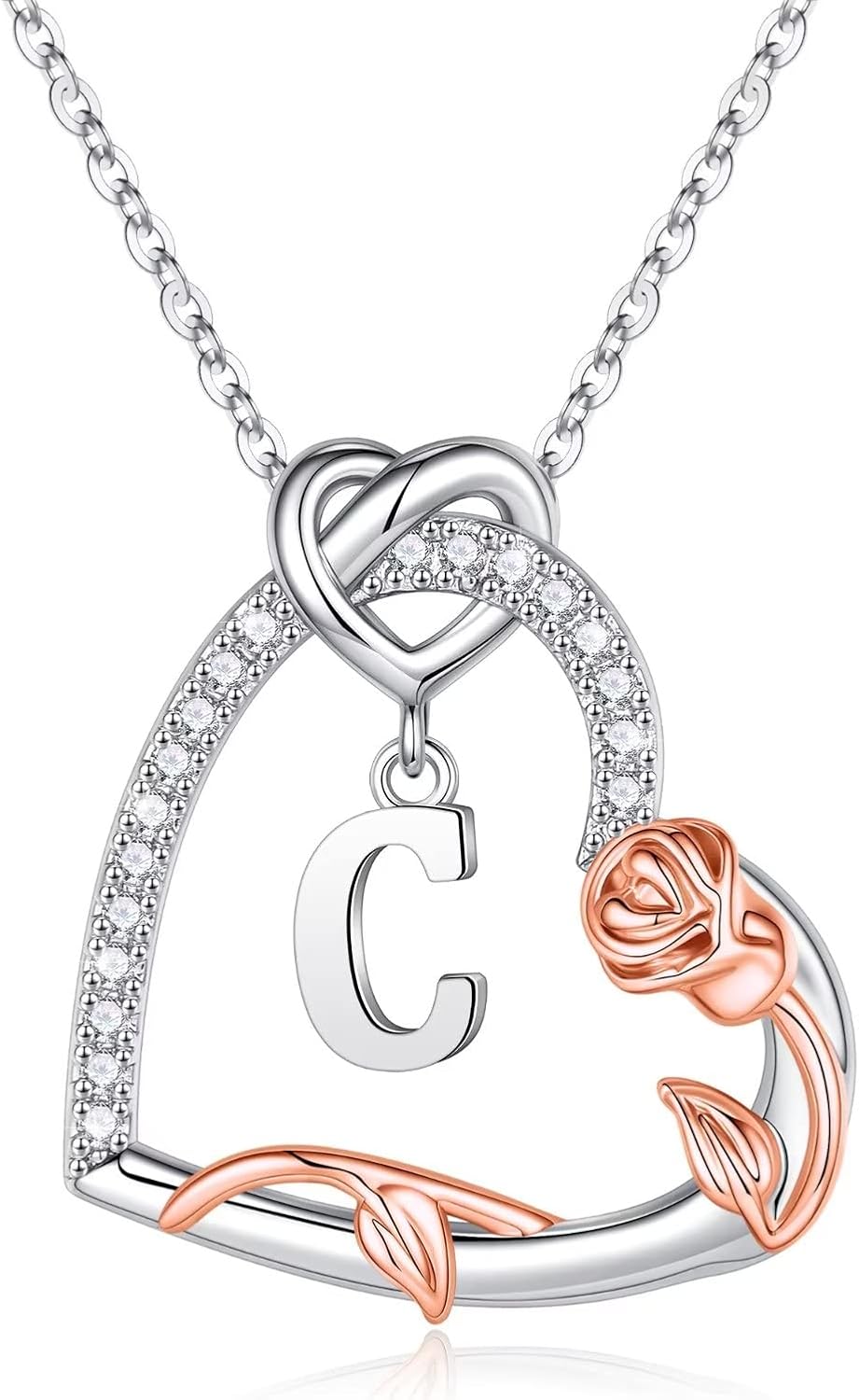 Iefil 925 Sterling Silver Heart Initial Necklace for Women