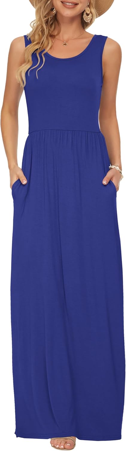 AUSELILY Women's Summer Sleeveless Maxi Dress with Pockets