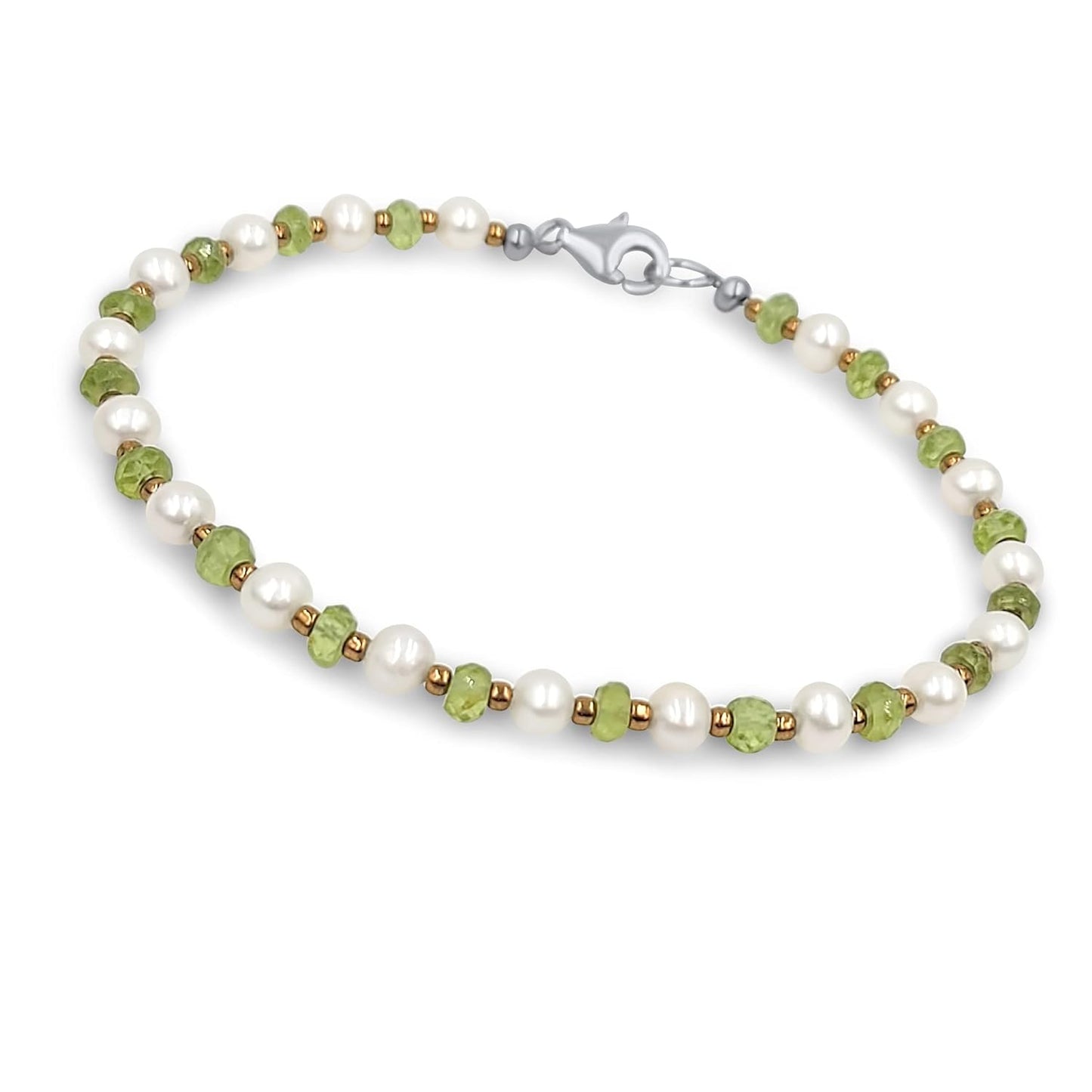 Real Gemstone and Pearl Strand Bracelet with Silver Clasp