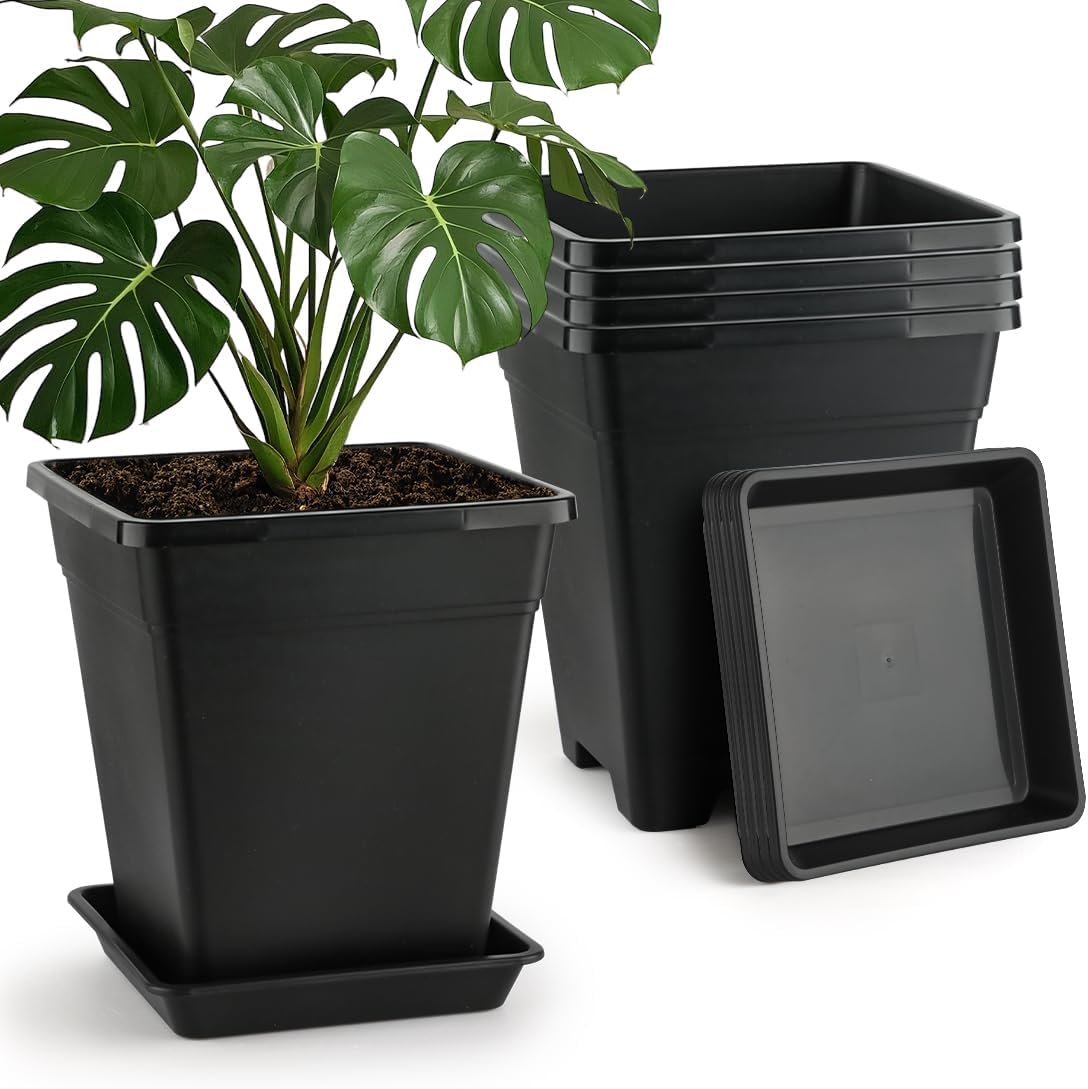BTPLASTIK 10 Inch Plant Pots Set of 5 for Indoor Outdoor Use