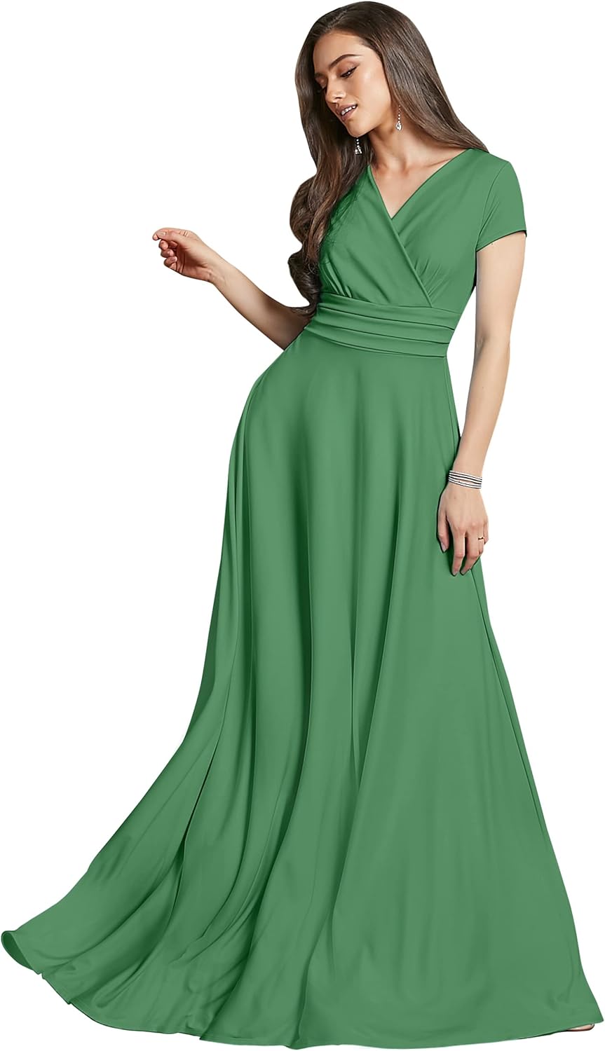 KOH KOH Womens Sexy Cap Short Sleeve V-Neck Flowy Gown