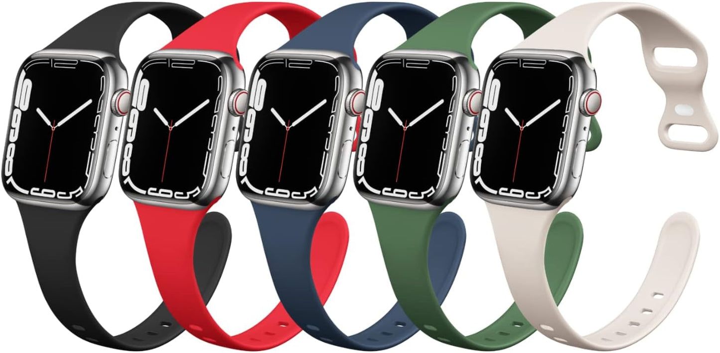 5-Pack Slim Silicone Apple Watch Bands for All Sizes, Tighesen