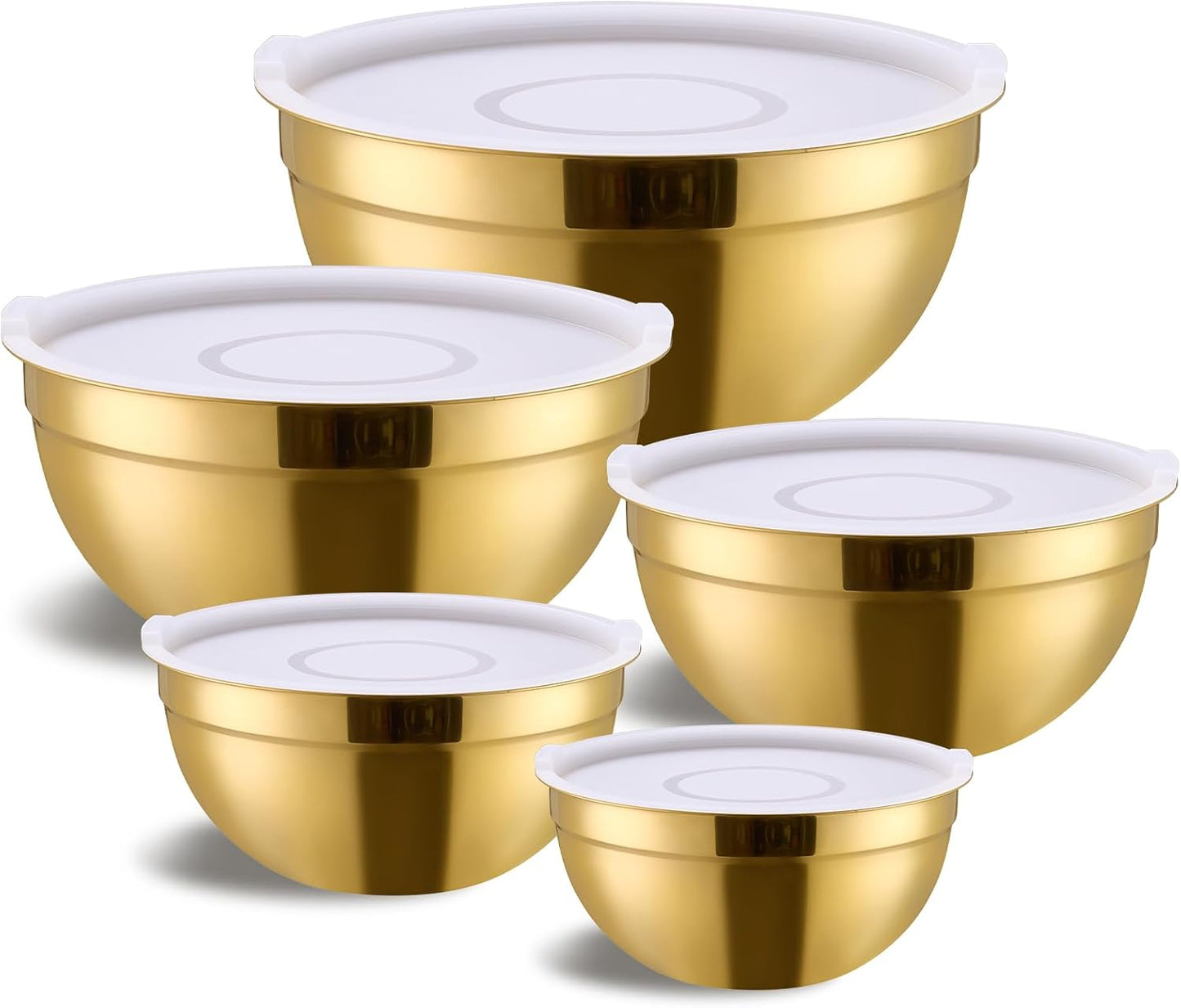 Gold Mixing Bowls Set of 5 with Airtight Lids for Cooking