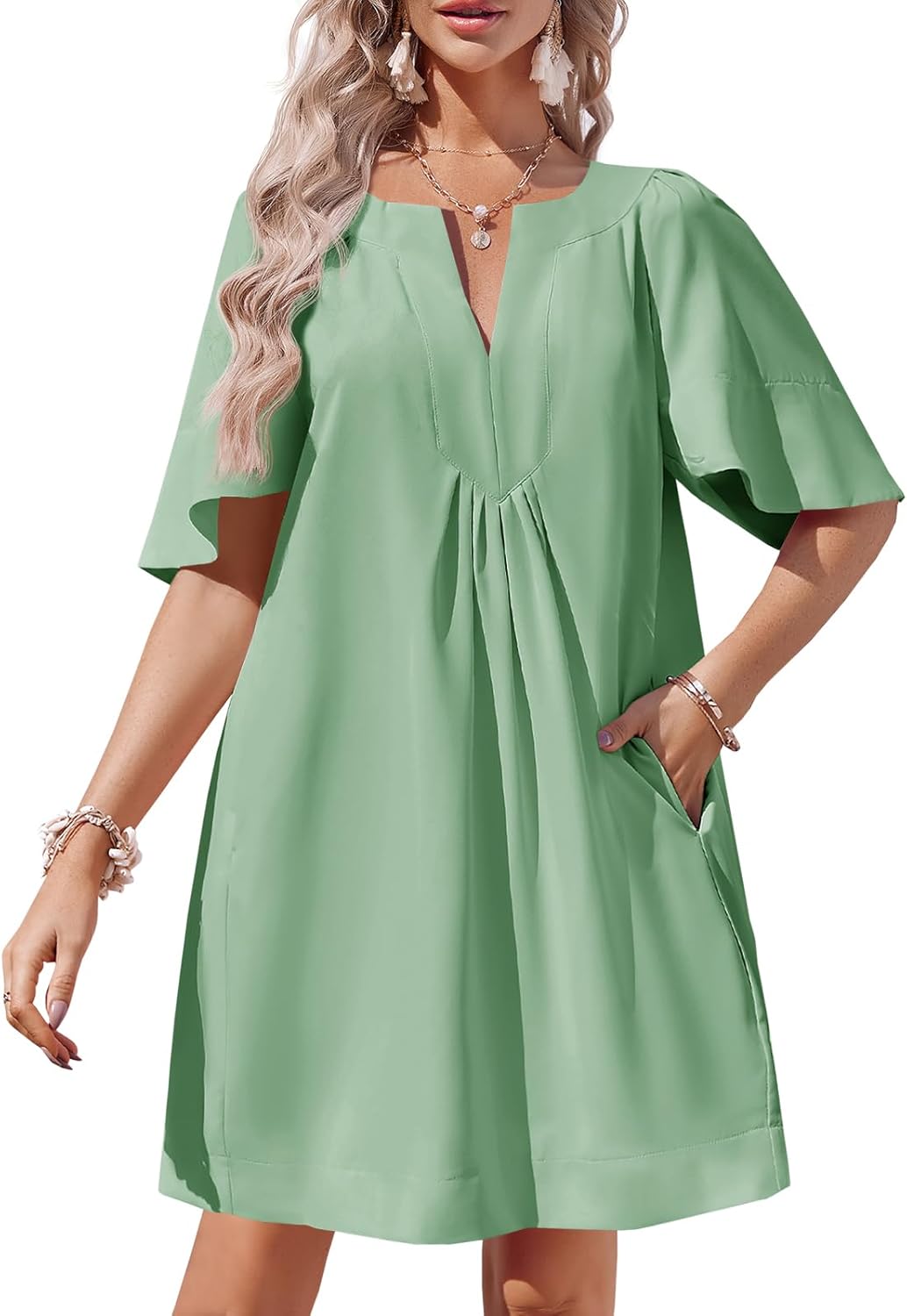 Wenrine Womens Flutter Short Sleeve Mini Dress for Summer Fun