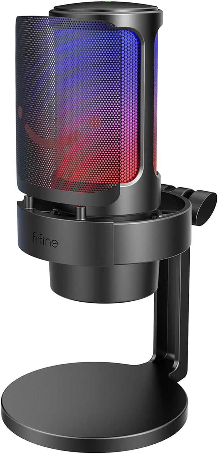 FIFINE Gaming Microphone with RGB Control for Streaming and Podcasts