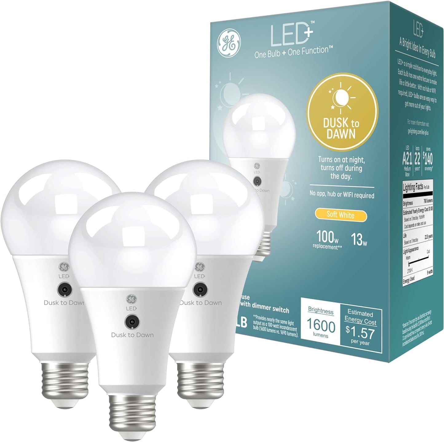 GE LED+ Dusk to Dawn A21 Light Bulbs for Outdoor Security