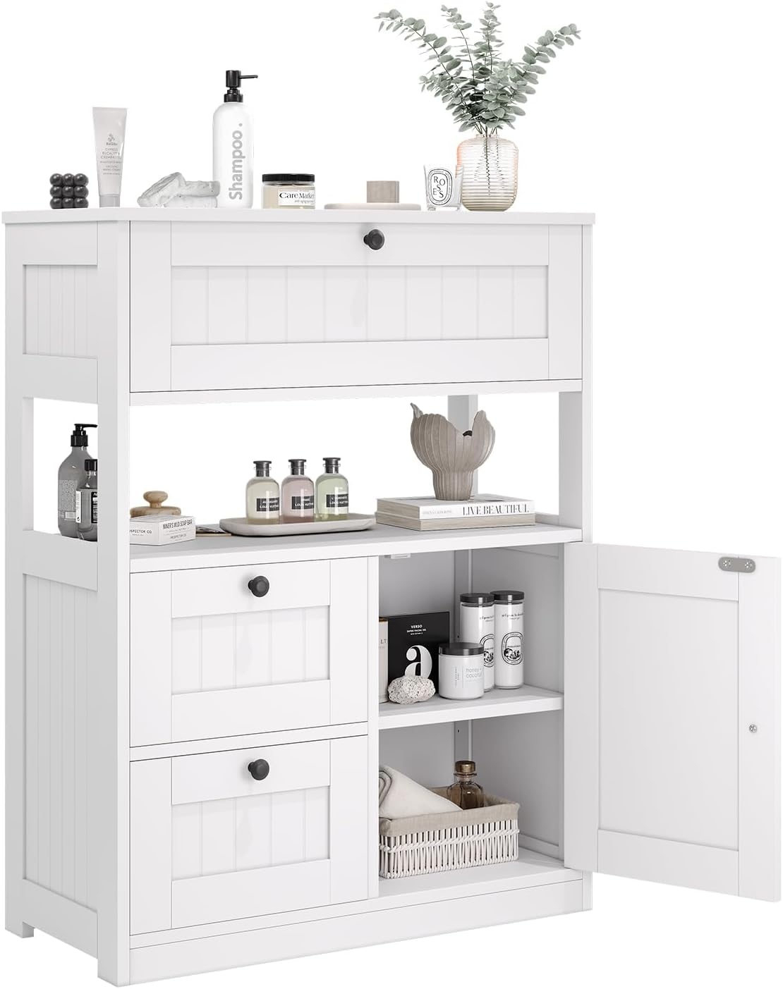 Modern Bathroom Cabinet Organizer with 1 Door and 3 Drawers