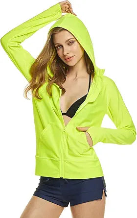 TSLA Women's Hoodie Zip Front Rash Guard for Ultimate Sun Protection
