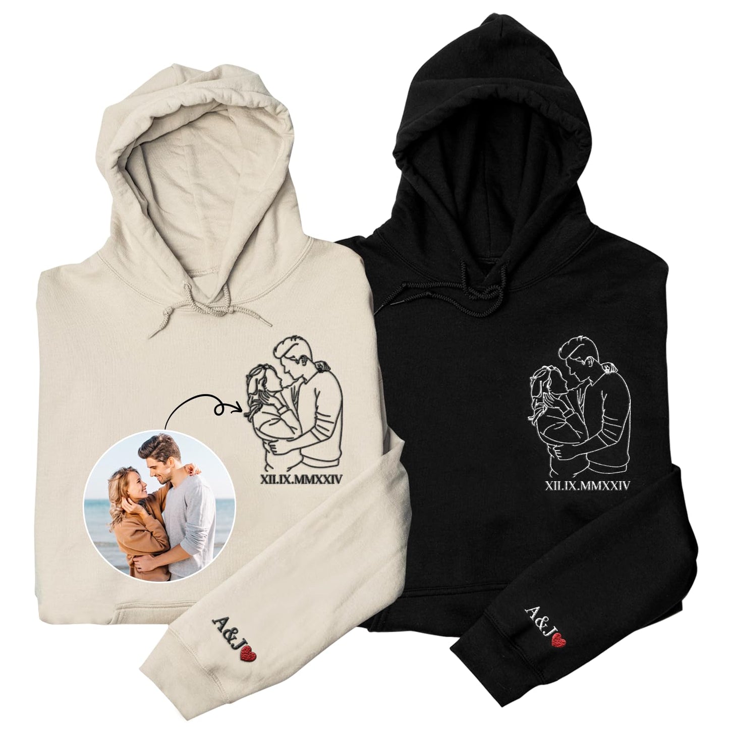 Personalized Couple's Handmade Embroidered Hoodies