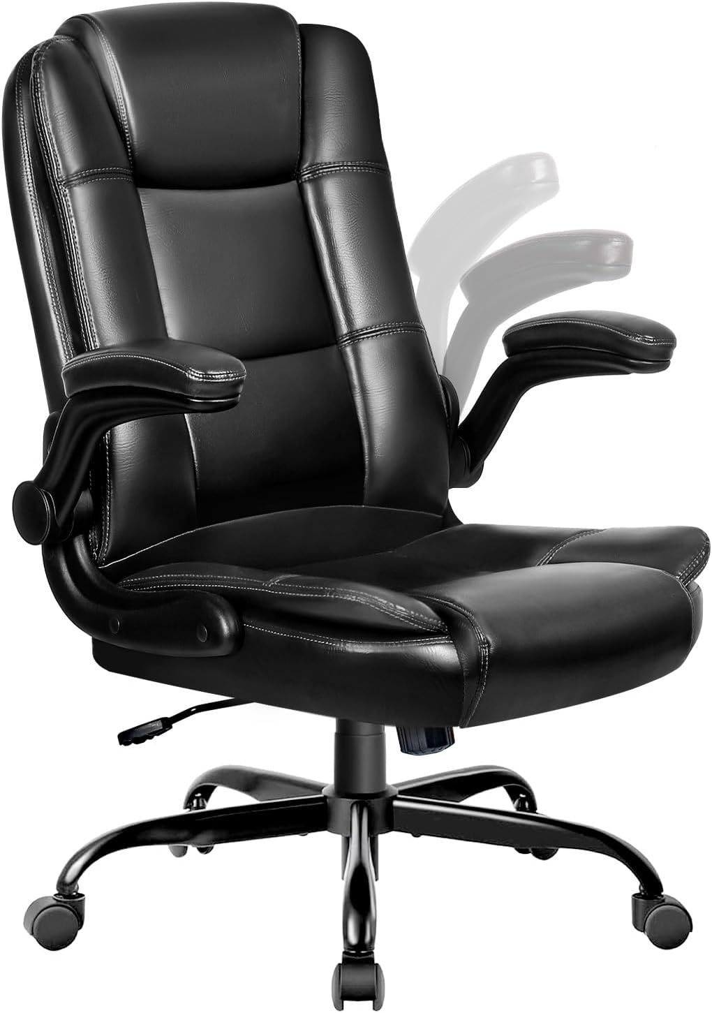 Ergonomic High Back Leather Office Chair - Lumbar Support, Padded Armrests