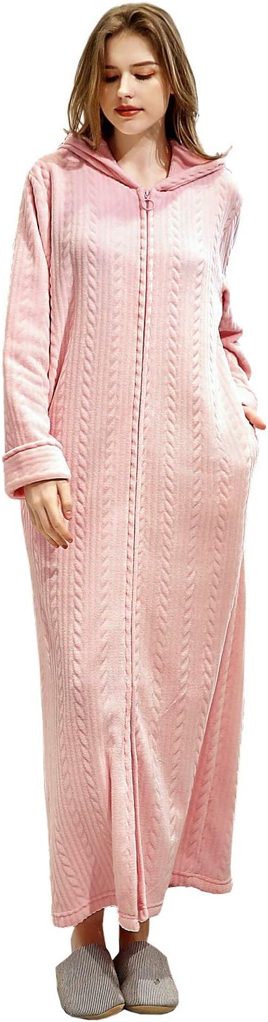 Artfasion Womens Robe Long Zipper Front Hooded Sleepwear