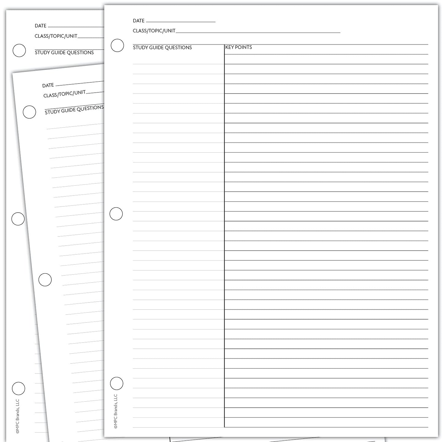 MPC Cornell Notes Study Sheets, White, Double-Sided