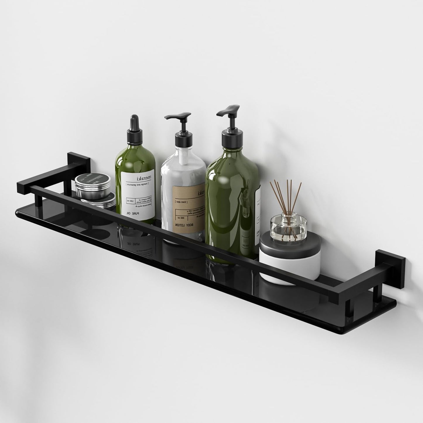 Alise Bathroom Shelf Wall Mounted, Matte Black Glass Shelf