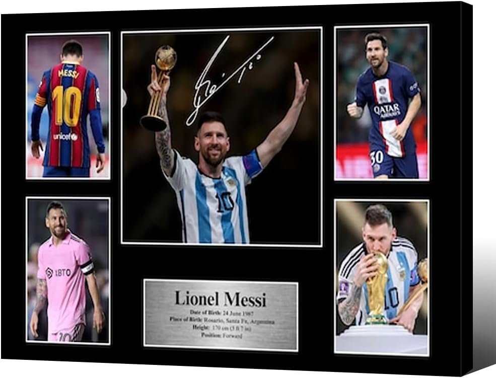 Framed Superstar Messi Signed Poster for Kids Room Decor