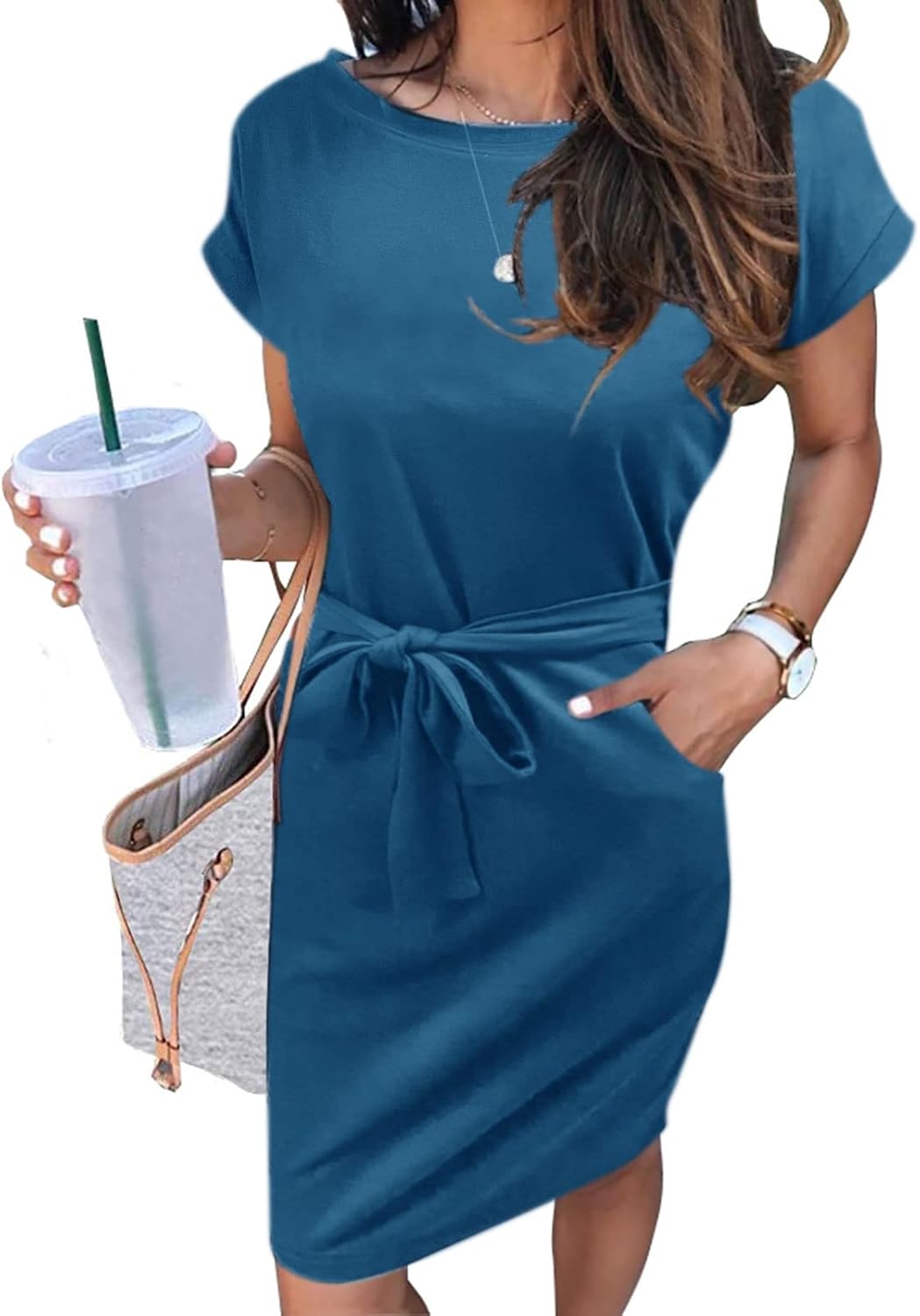 MEROKEETY Women's Summer Striped T Shirt Dress with Pockets