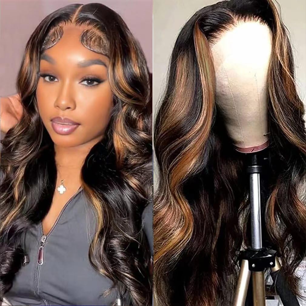 Ombre Lace Front Wig Human Hair 22Inch Body Wave Highlighted