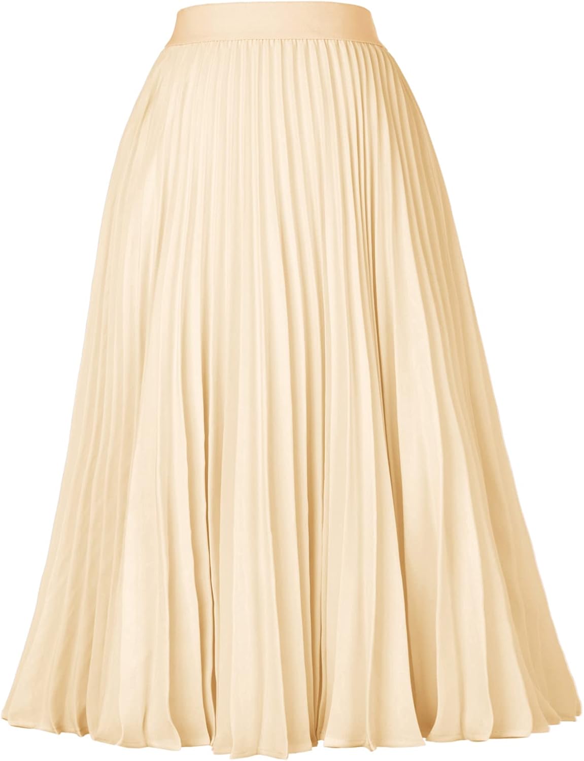 High Elastic Waist Pleated Chiffon Midi Swing Skirt for Women