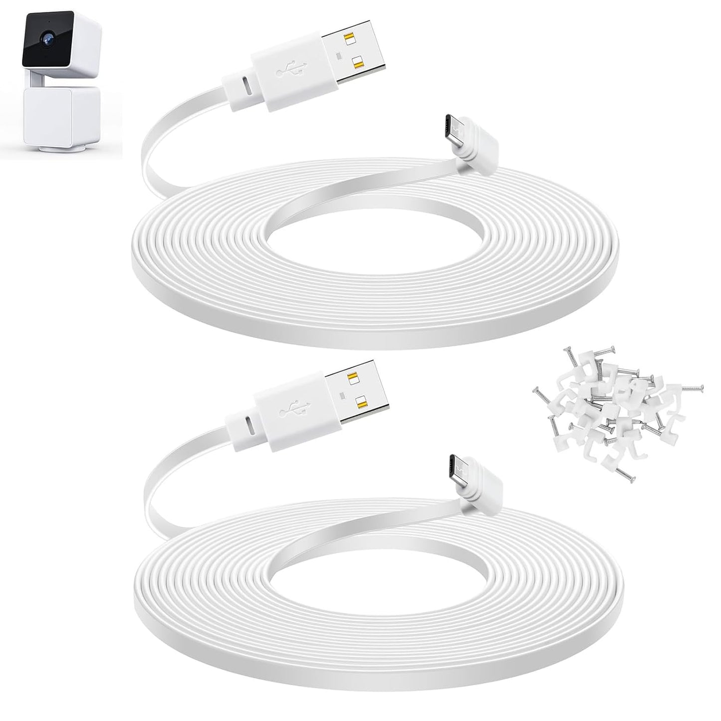 Long 10ft Micro USB Cable for WYZE Cam Pan v3 - 2-Pack