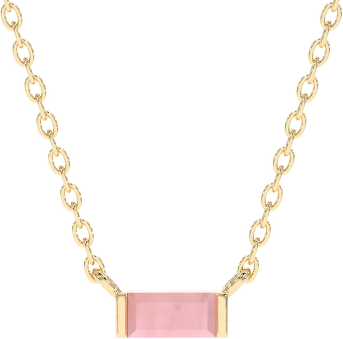 18k Gold Minimalist Rectangle Crystal Birthstone Pendant Necklace