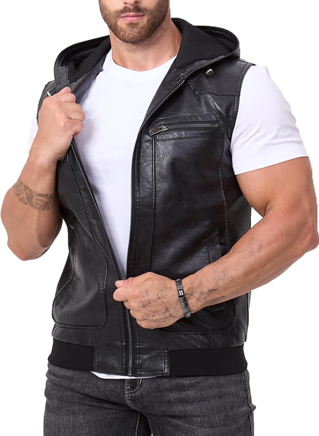 FANARCHER Men's Vintage Faux Leather Vest Jacket for All Occasions