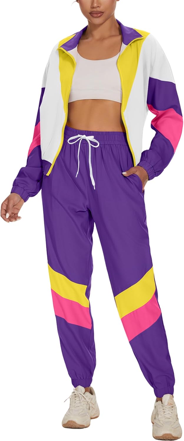 UOUA Women's Color Block 80s 90s Tracksuit Set for Stylish Fun