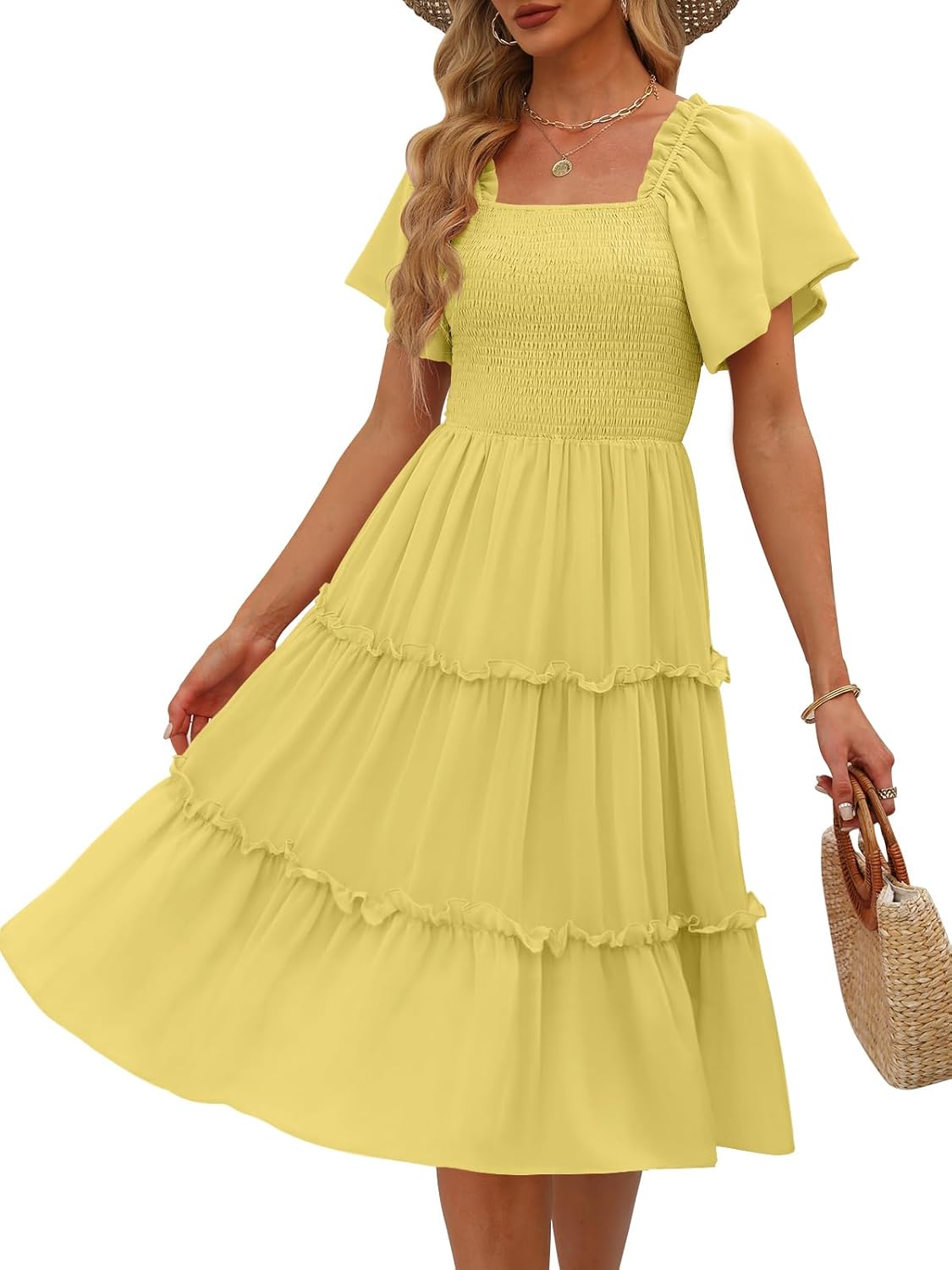LILLUSORY Women's Summer Casual Flutter Sleeve Midi Dress