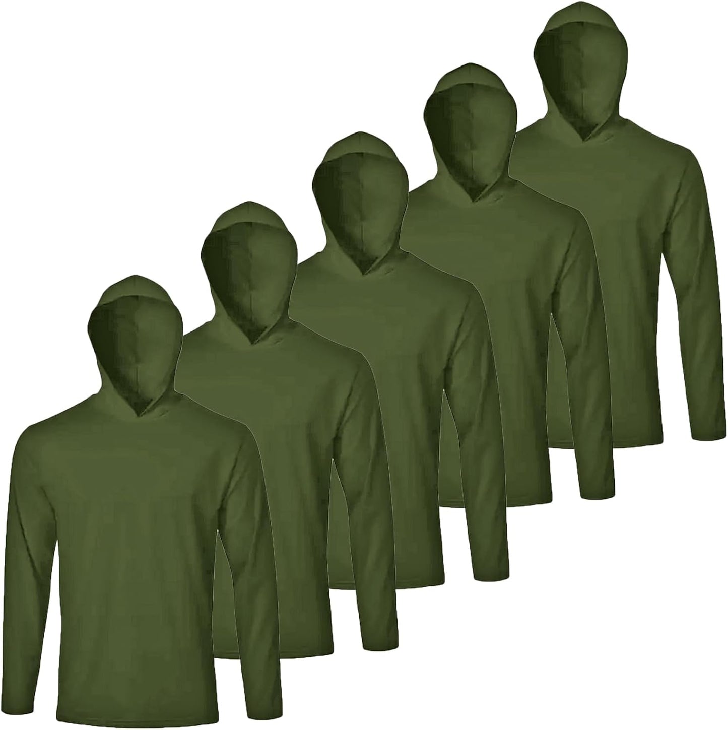 Mens Active Athletic Long Sleeve Hooded T-Shirts Set 5 Pack