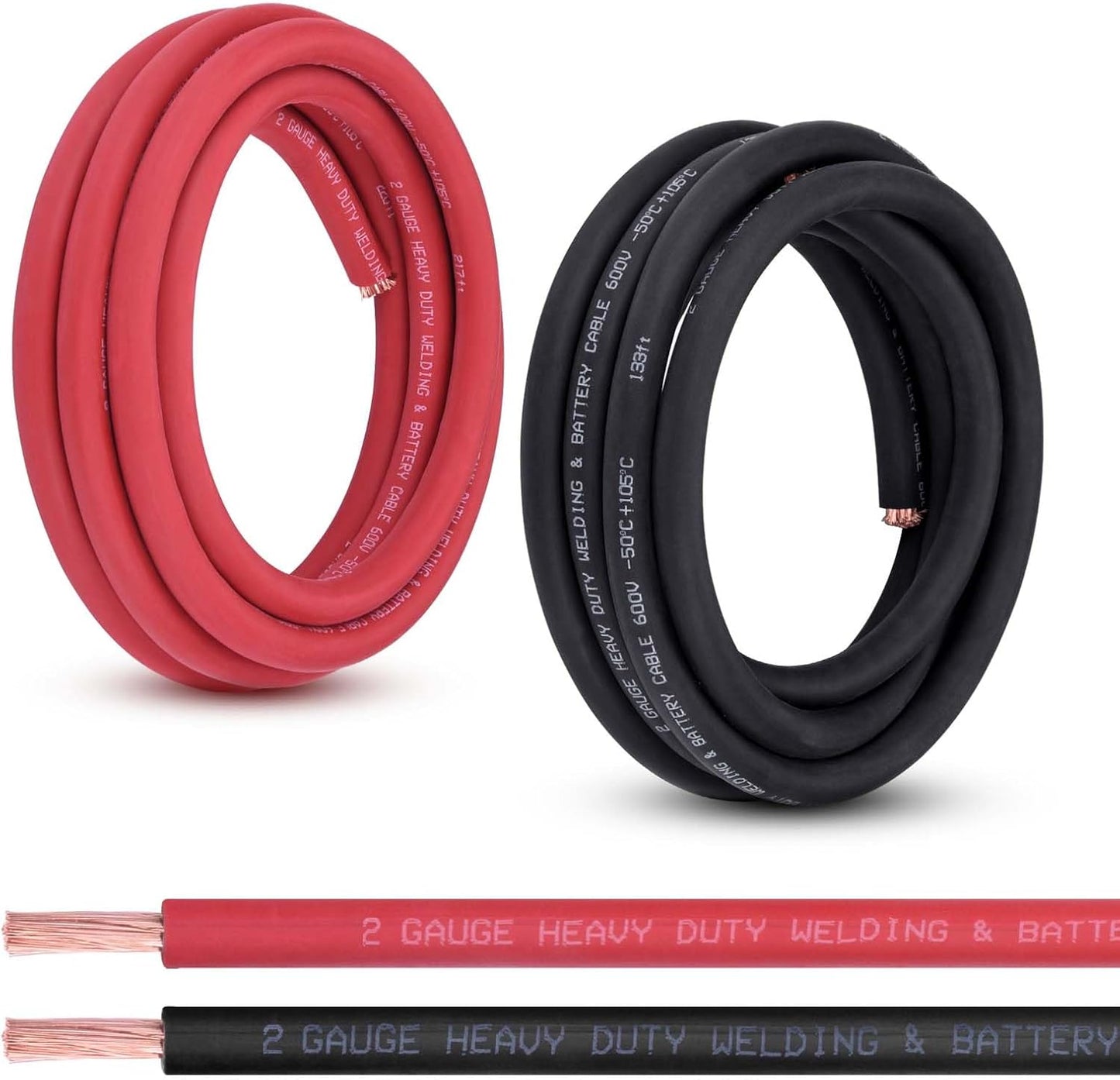 2 Gauge Battery Cable - 10FT Red and Black Pure Copper Wire