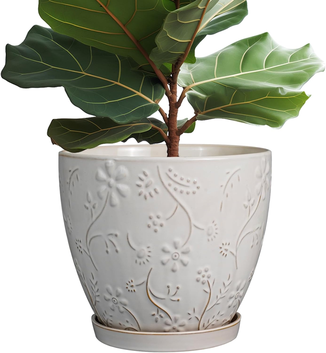 10 Inch Ceramic Planter Pot with Drainage Hole for Indoor Plants