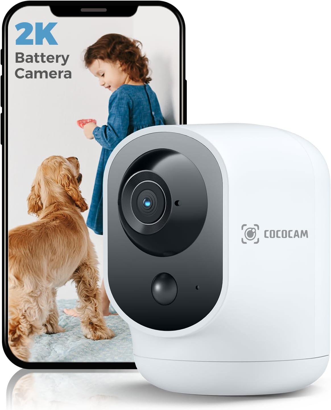 COCOCAM 2K Indoor Pan/Tilt Security Camera with Long Battery Life