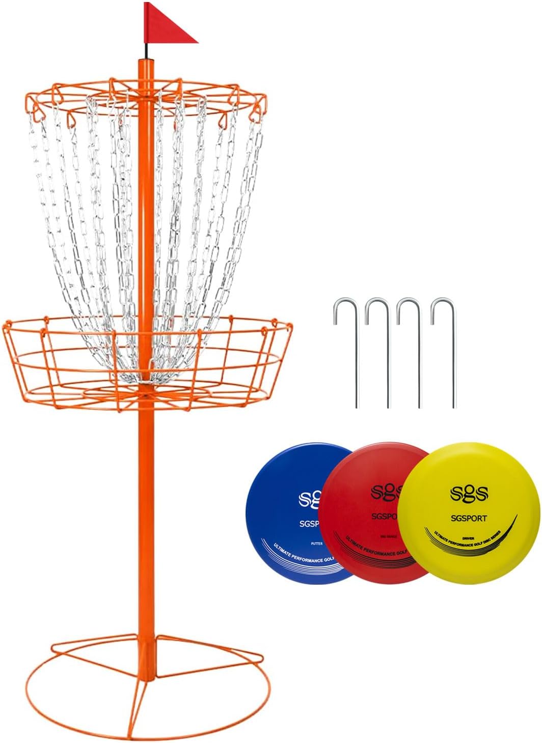 Disc Golf Basket with 24 Heavy Duty Chains for All Levels