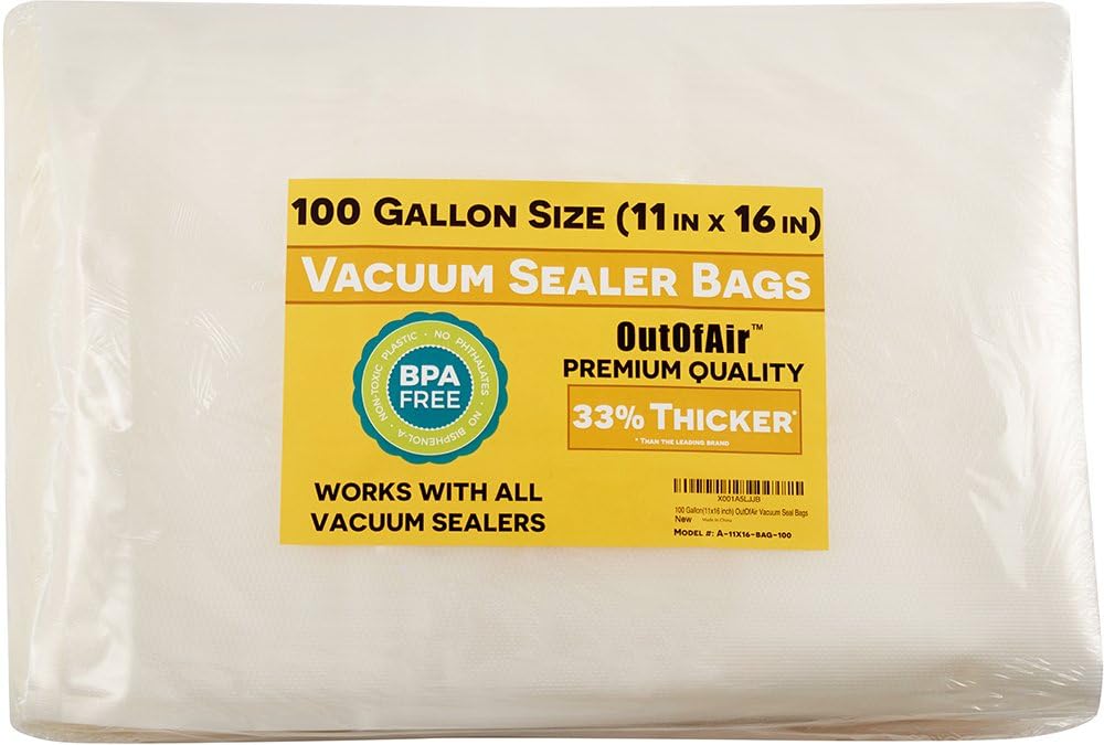 100 Vacuum Sealer Bags: Gallon Size, 33% Thicker, BPA Free