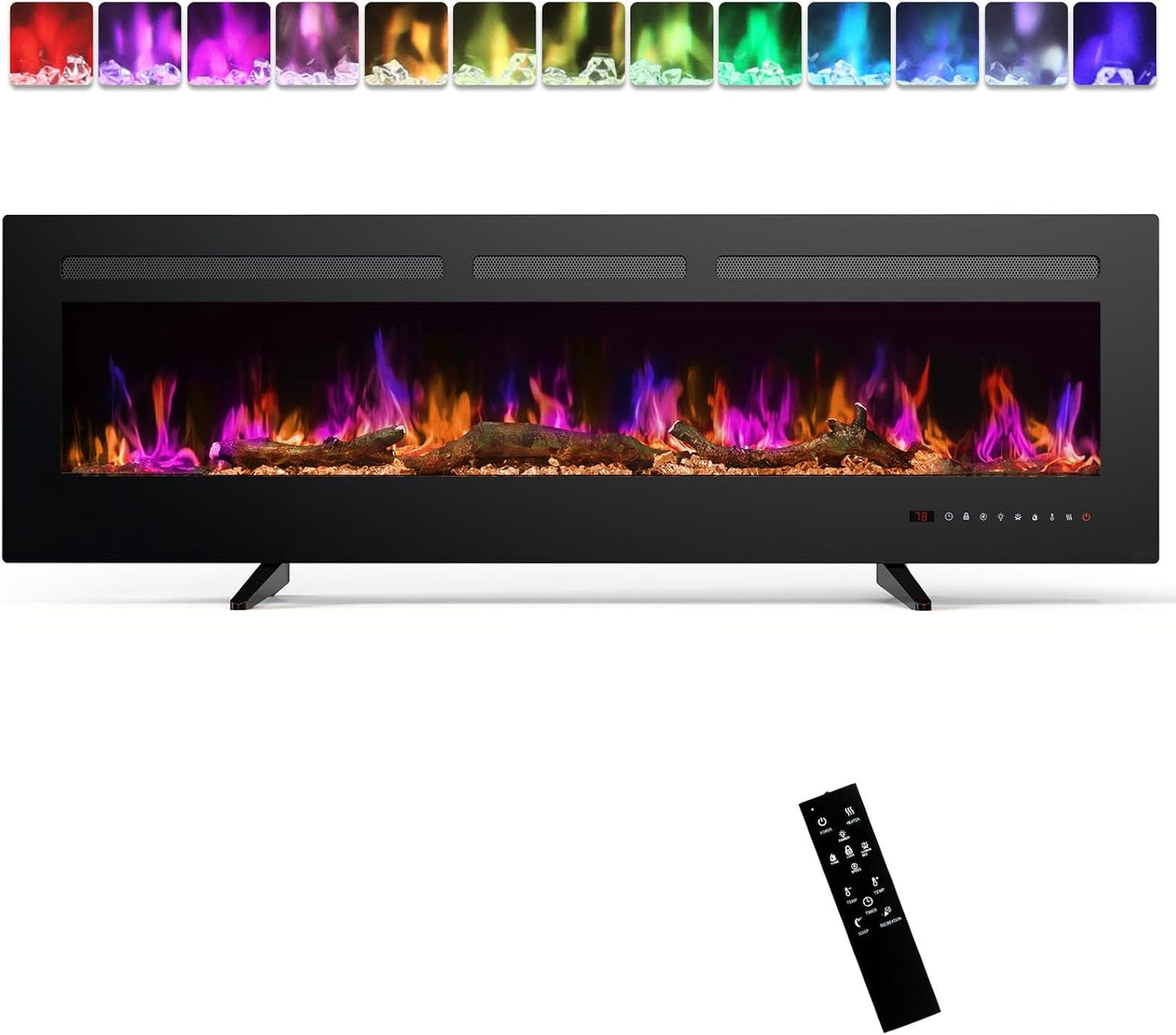 Sweetcrispy 60 Electric Fireplace: 13 Flame Colors, Remote Control