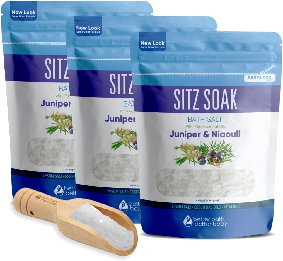 Sitz Bath Salt 3 Pack with Bamboo Scoop for Hemorrhoid Relief